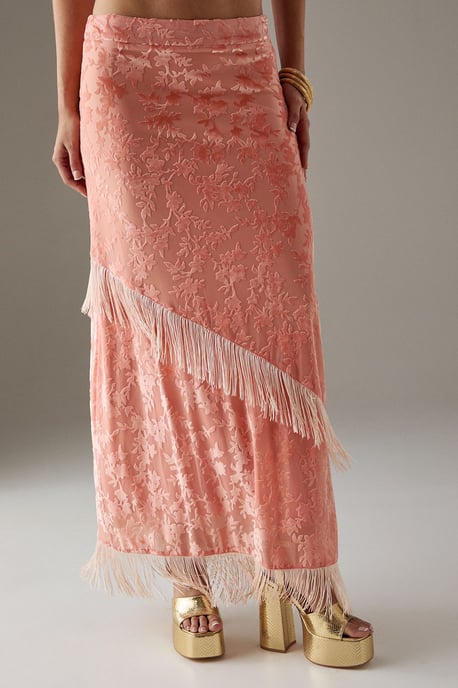 Devore Fringe Detail Midi Skirt - Image 2