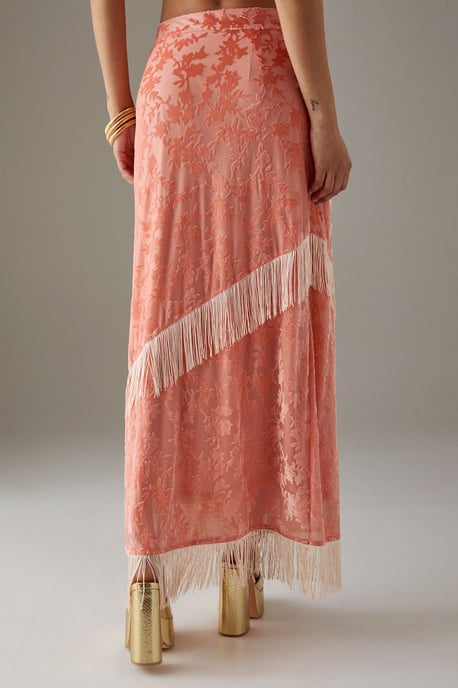 Devore Fringe Detail Midi Skirt - Image 3