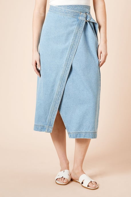 Wrap Front Denim Midi Skirt - Image 2