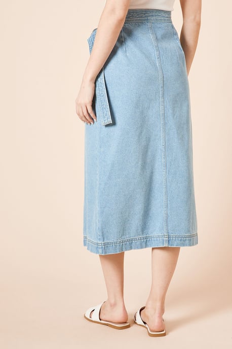 Wrap Front Denim Midi Skirt - Image 3
