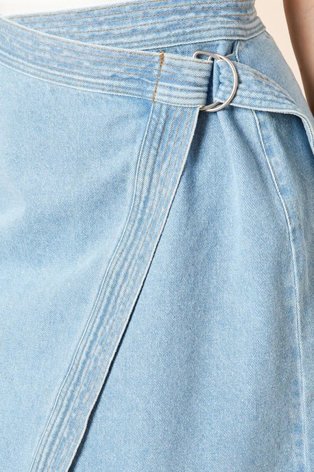Wrap Front Denim Midi Skirt - Image 4