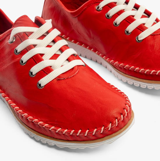 L988D 5-Eye Lace Womens Leather Shoes Red - Image 4