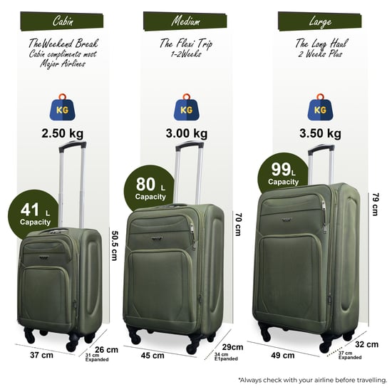 Zachte, lichtgewicht kaki nylon reiskoffer met 4 wielen, vakantiekofferset - Image 2