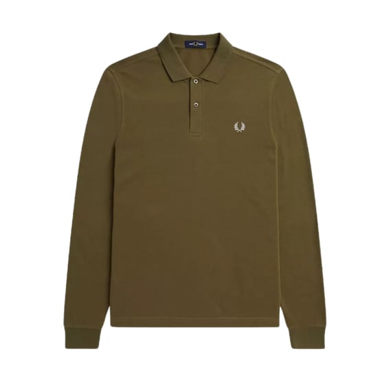 Fred Perry Uniform Grön Långärmad Enfärgad Pikétröja - Image 1