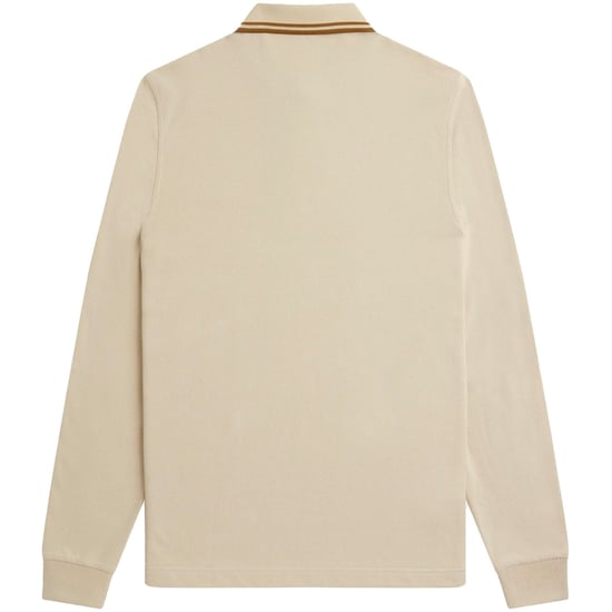 Fred Perry Long Sleeve Twin Tipped Oatmeal Beige Polo Shirt - Image 2