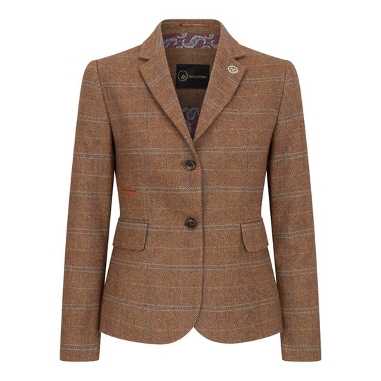 Dames Oak Brown 2-delige set Tweed Blazer Vest met visgraatmotief - Image 2