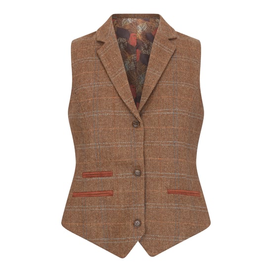 Dames Oak Brown 2-delige set Tweed Blazer Vest met visgraatmotief - Image 3