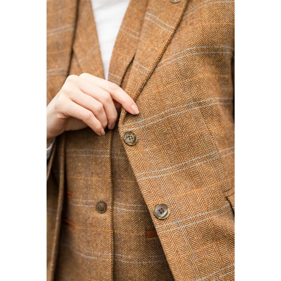 Dames Oak Brown 2-delige set Tweed Blazer Vest met visgraatmotief - Image 5