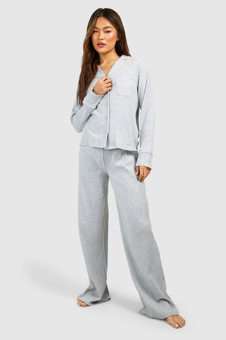 Loungewear Rib Piping Detail Long Sleeve Shirt - Image 3