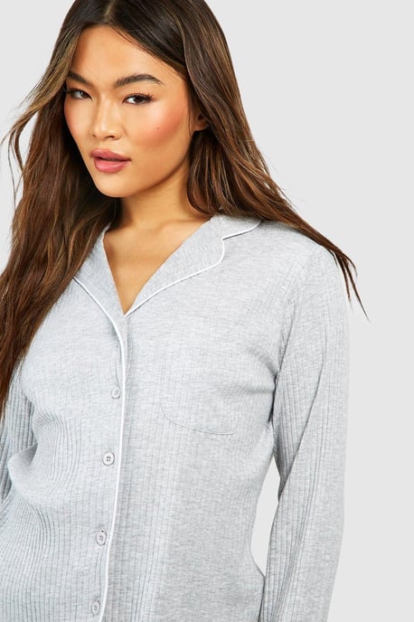Loungewear Rib Piping Detail Long Sleeve Shirt - Image 4