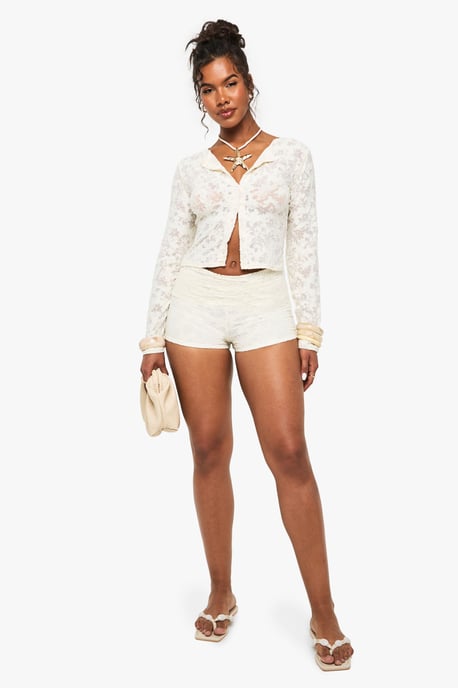 Floral Jacquard Button Through Long Sleeve Top - Image 3