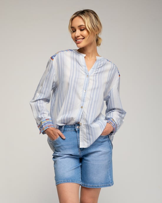 Oversized gestreepte blouse met mao halslijn - Image 1