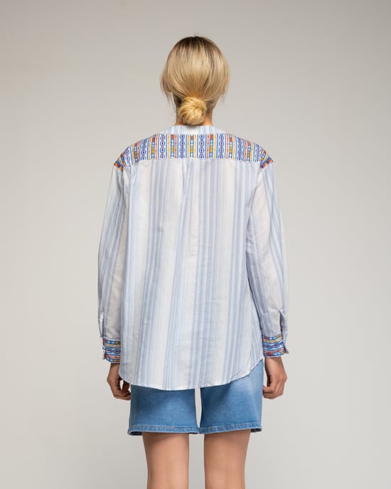 Oversized gestreepte blouse met mao halslijn - Image 2