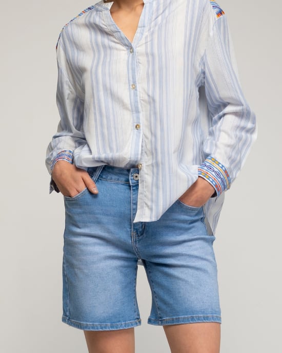 Oversized gestreepte blouse met mao halslijn - Image 3