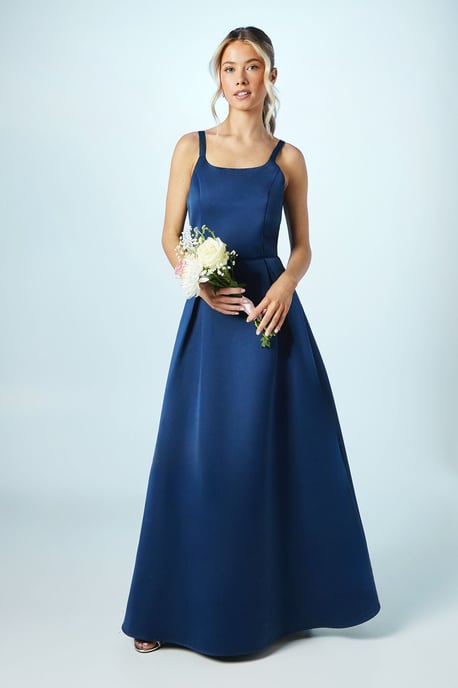 Teen Structured Satin Full Skirted Bridesmaids Dress - Image 1