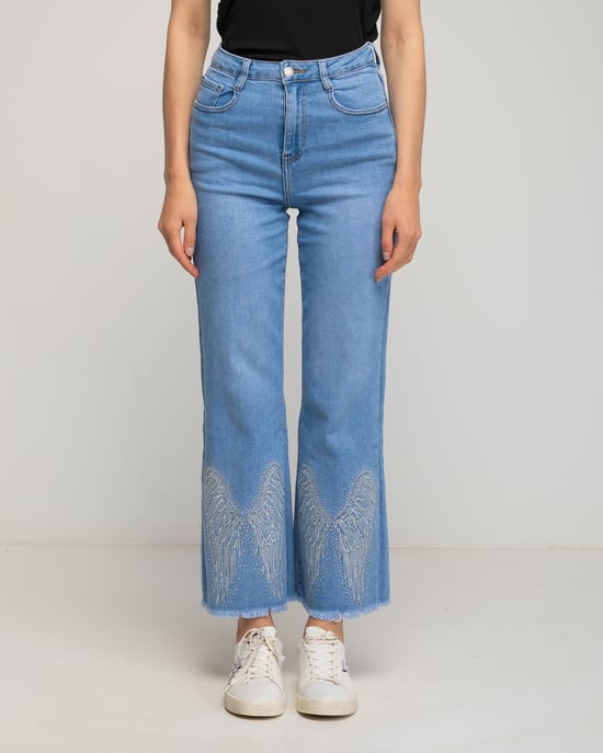 Jeans med hög midja och pärlor - Image 2