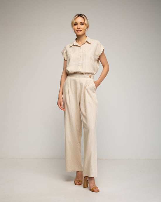 Rechte broek met gerimpelde tailleband - Image 1