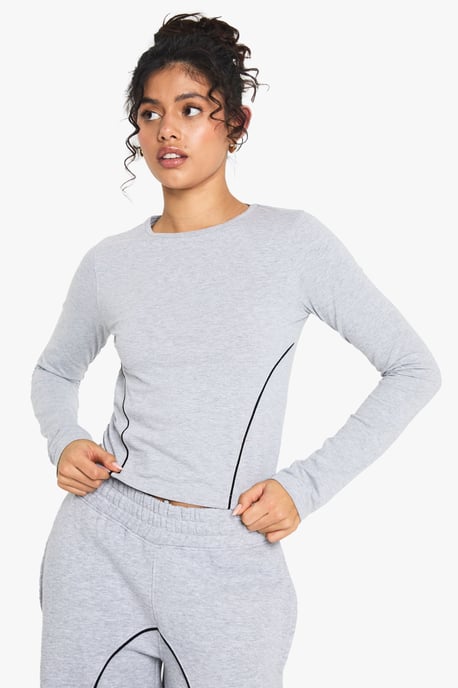 Contrast Piping Detail Long Sleeve Top - Image 1