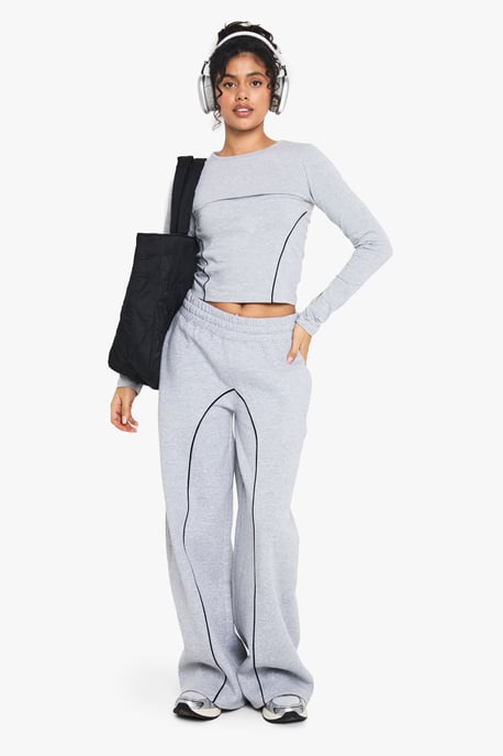 Contrast Piping Detail Long Sleeve Top - Image 3