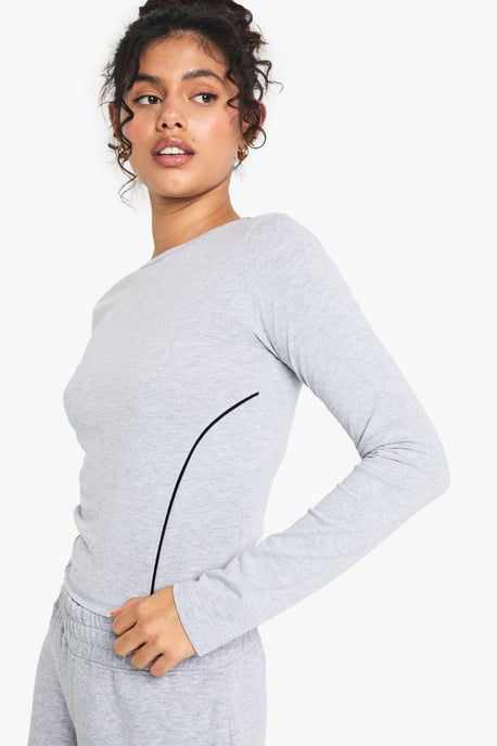Contrast Piping Detail Long Sleeve Top - Image 4