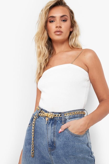 Chunky Gold Chain Buckle Belt With Key - Image 2