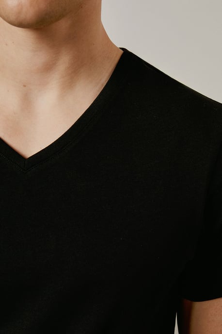 Black Plain V Neck T-shirt - Image 5