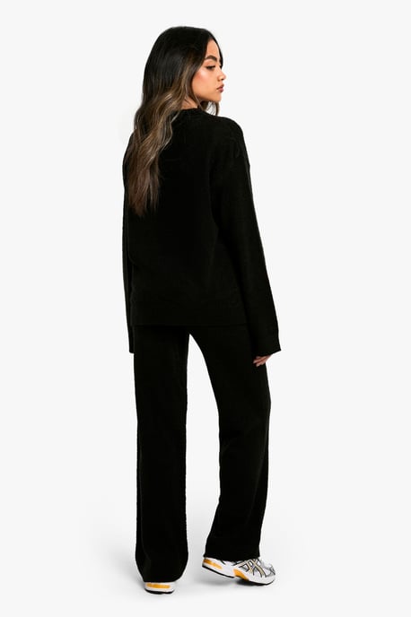 Soft Knit V Neck Jumper and Wide Leg Knitted Co-Ord - Image 2