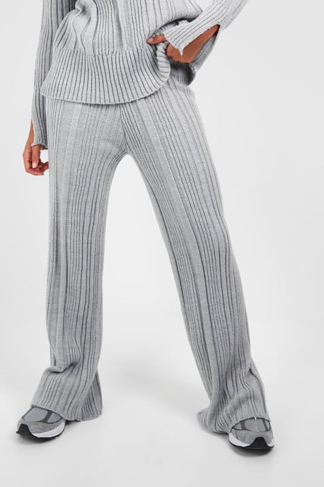 Soft Mixed Rib Knit Wide Leg Trousers - Image 4