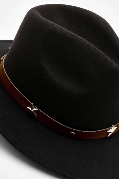 Black Star Studded Trim Western Cowboy Hat - Image 3