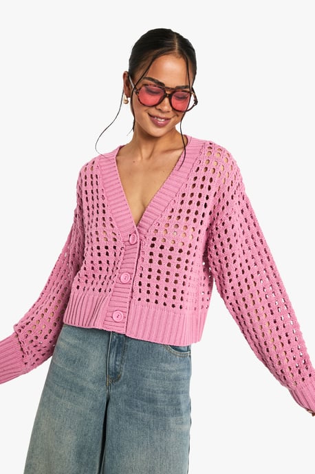 Crochet Knitted Button Down Cardigan - Image 1