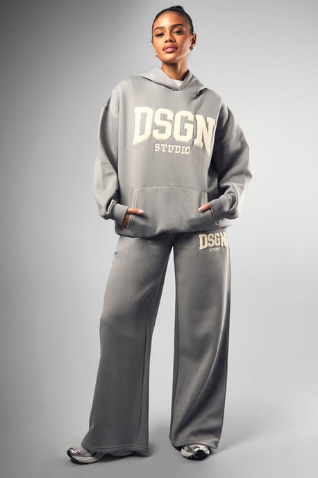 Dsgn Collegiate Towelling Slogan Straight Leg Jogger - Image 1