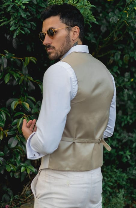 Heren Zomer 2-delig Pak Linnen Formeel Crème Beige Vest Broek - Image 4