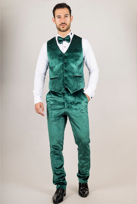 Heren Groene 3-delige Velvet Trouw Smoking Formele Kostuum - Image 3