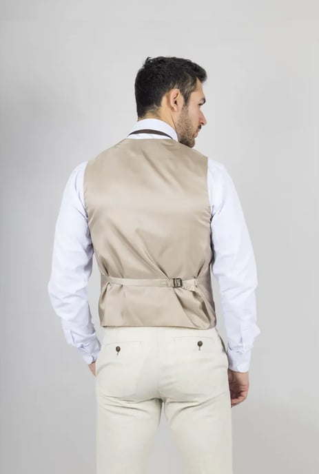 Mens Beige 3 Piece Linen Formal Summer Wedding Suit - Image 3