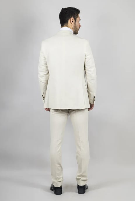 Mens Beige 3 Piece Linen Formal Summer Wedding Suit - Image 4