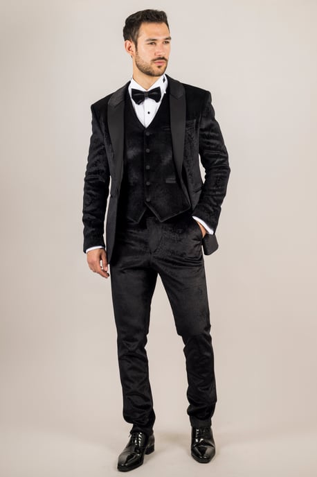 Heren Zwarte 3-Piece Fluwelen Trouw Tuxedo Formele Costume - Image 2