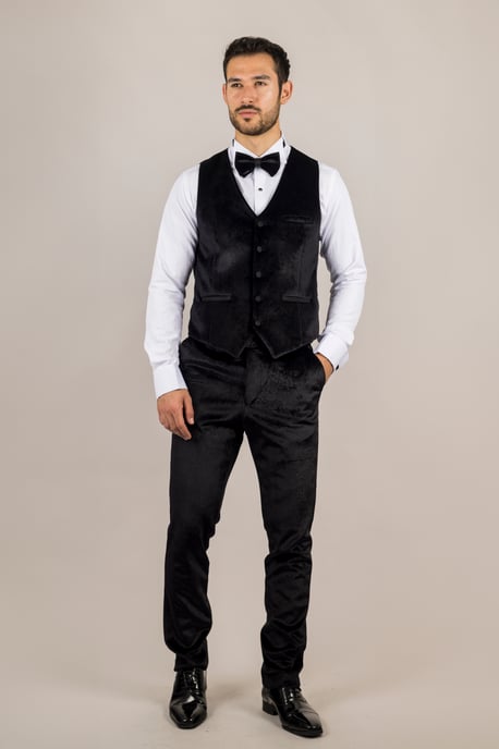 Heren Zwarte 3-Piece Fluwelen Trouw Tuxedo Formele Costume - Image 3