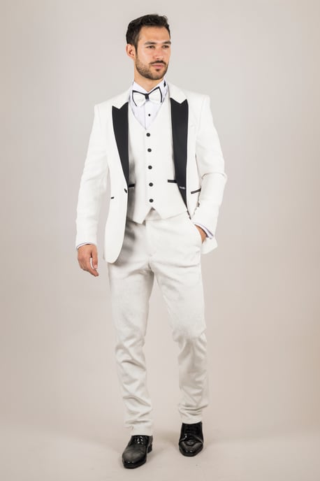 Men's White 3 Piece Velvet Wedding Tuxedo Formal Suit - Image 5