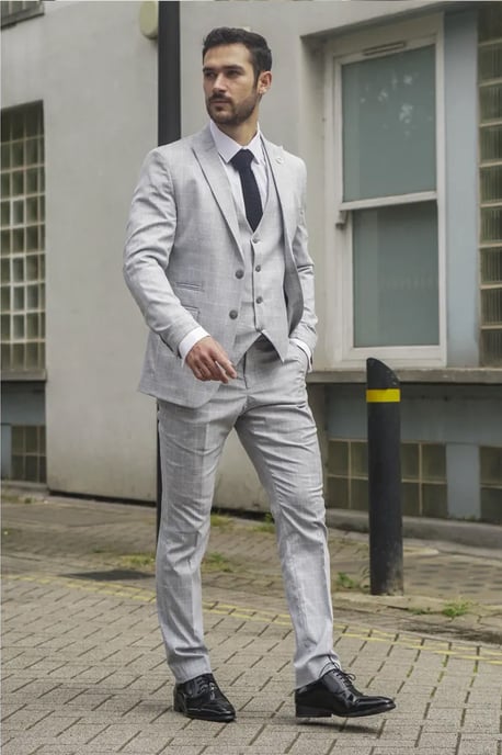 Men's Grey Checked 3 Piece Suit Tailored Fit - Image 2