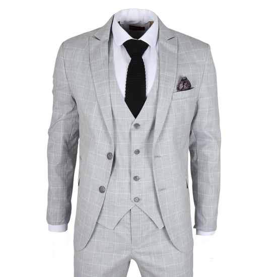 Men's Grey Checked 3 Piece Suit Tailored Fit - Image 3