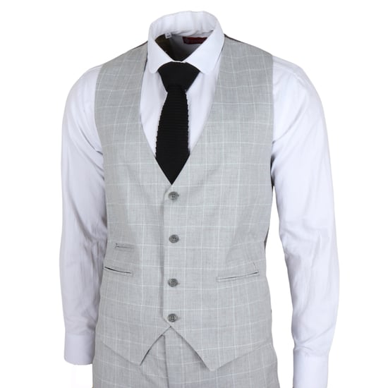 Men's Grey Checked 3 Piece Suit Tailored Fit - Image 5
