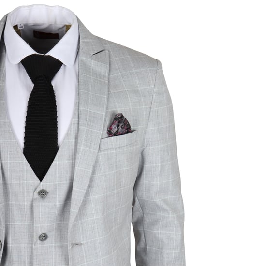 Men's Grey Checked 3 Piece Suit Tailored Fit - Image 6