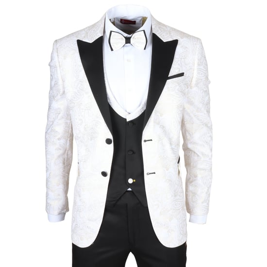 Men's 4 Piece White Paisley Wedding Suit Tailor Fit - Image 1