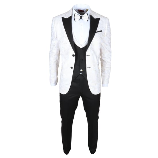 Heren 4-delig wit paisley trouwpak op maat gemaakt - Image 6