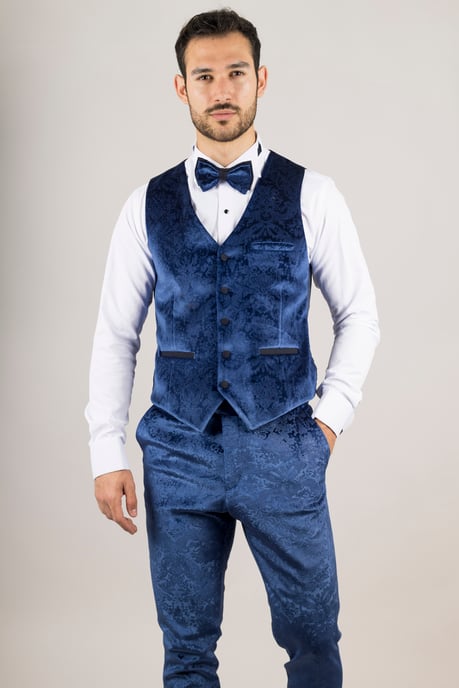 Heren Blauwe 3-delige Fluwelen Trouw Tuxedo Formele Pak - Image 3