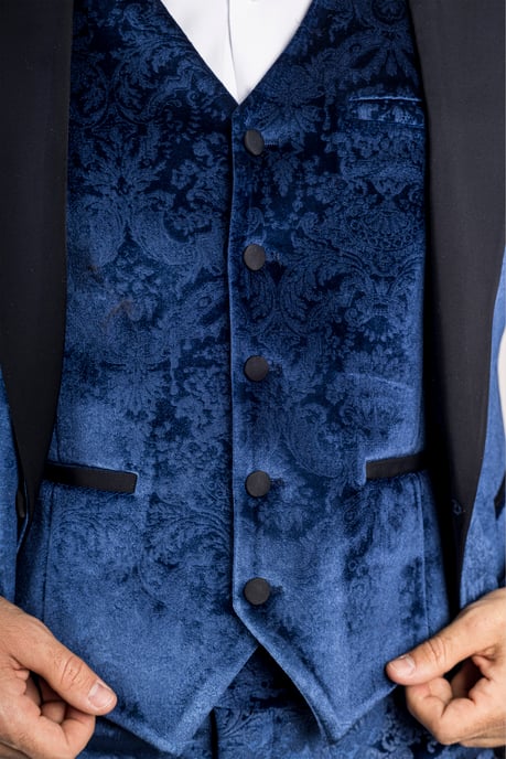 Heren Blauwe 3-delige Fluwelen Trouw Tuxedo Formele Pak - Image 6