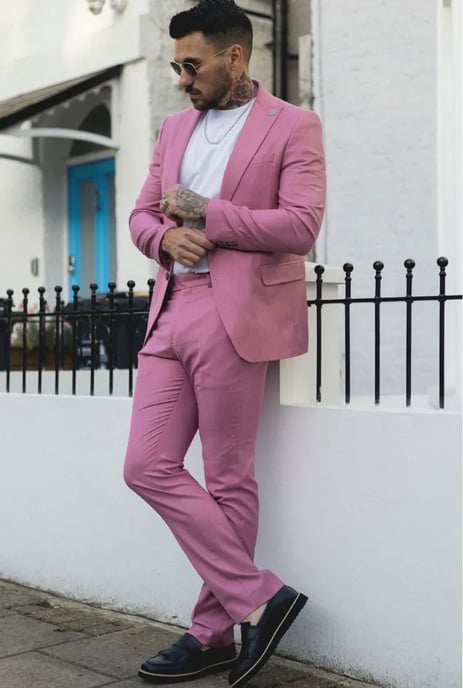 Men's 3 Piece Pink Tailored Fit Party Suit Race Day - Image 2