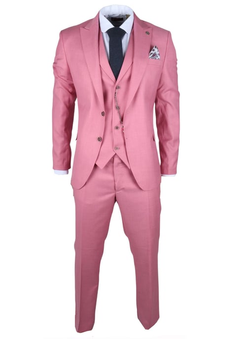 Men's 3 Piece Pink Tailored Fit Party Suit Race Day - Image 3