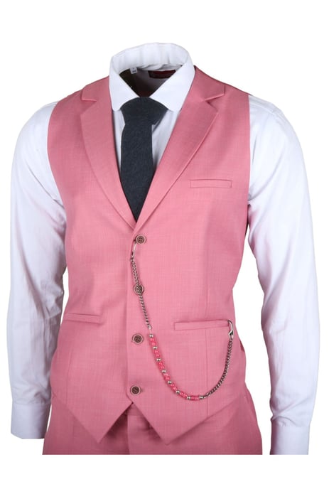 Men's 3 Piece Pink Tailored Fit Party Suit Race Day - Image 4