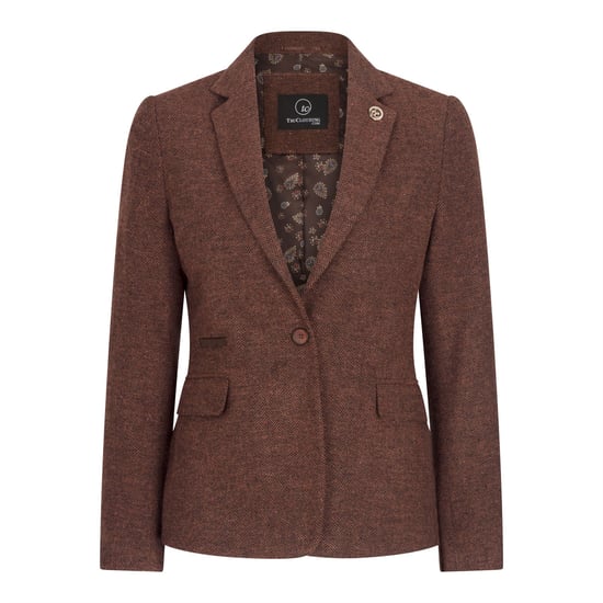 Dames roestbruine 2-delige set met visgraatmotief van wollen tweed en ruitjesblazer - Image 2